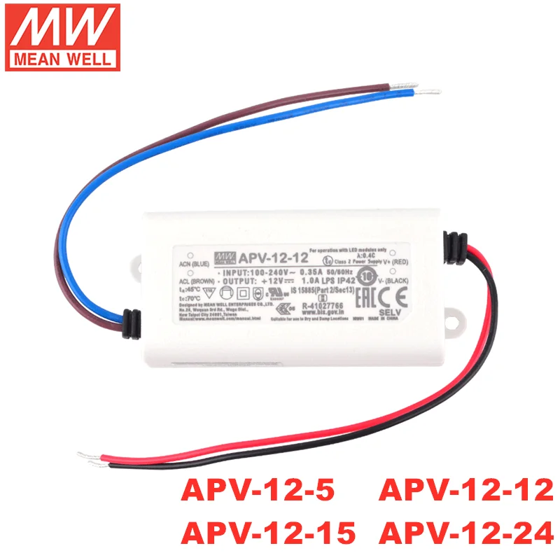 MEAN WELL APV-12 Series 10W 12W Constant Voltage Single Output Power Supply LED Driver APV-12-5 APV-12-12 APV-12-15 APV-12-24