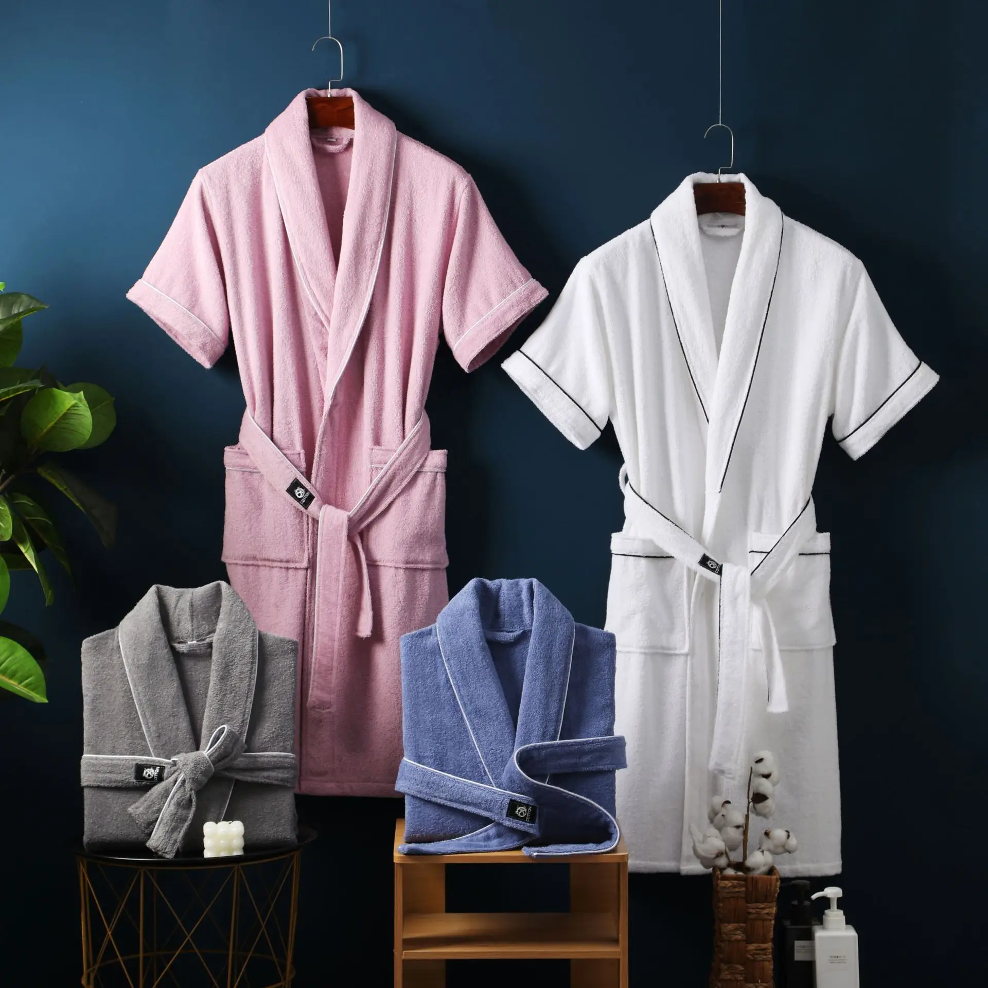 100% cotton towel robes women and men lovers Simple bathrobes pure color Hotel SPA robes Plus size 000111