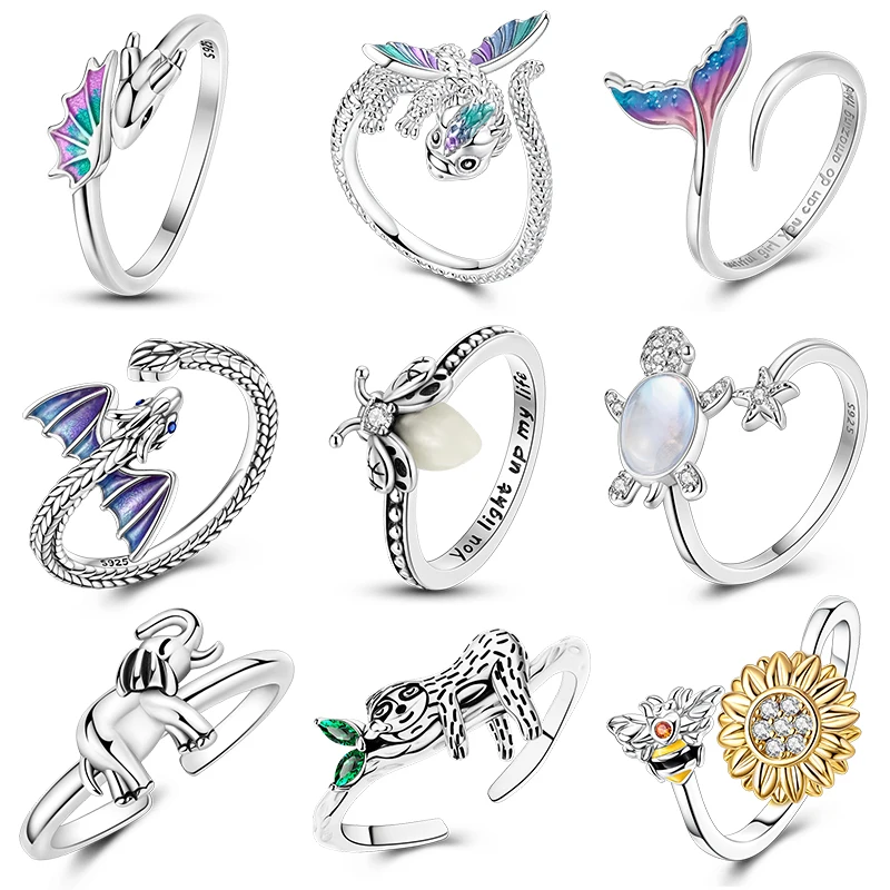 Charms Silver 925 Original Animal and Plant Elements Rings For Women Luxury DIY Jewelry Making Daily Party Festival Fine Gifts