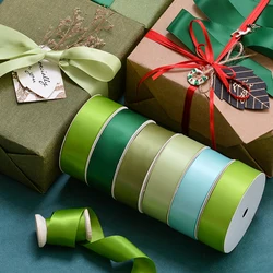 YAMA 25 28 32 38 mm 100yards/lot Double Face Satin Ribbon Light and Dark Green for Party Wedding Decoration Handmade Rose Flower