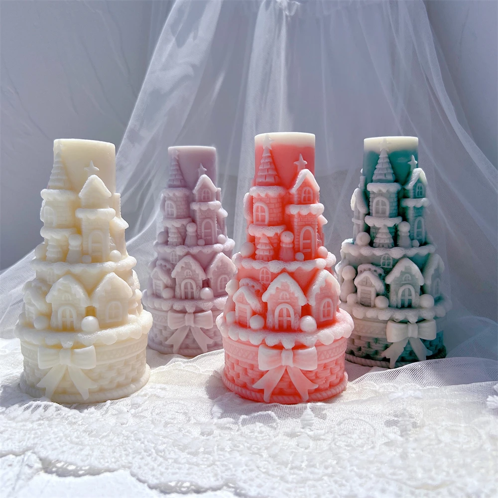 

Bows Castle Silicone Candle Mold Christmas Design Cake Shape Silicone Mold Soy Wax Silicone Mould Kit Handmade Tool Xmas Decor
