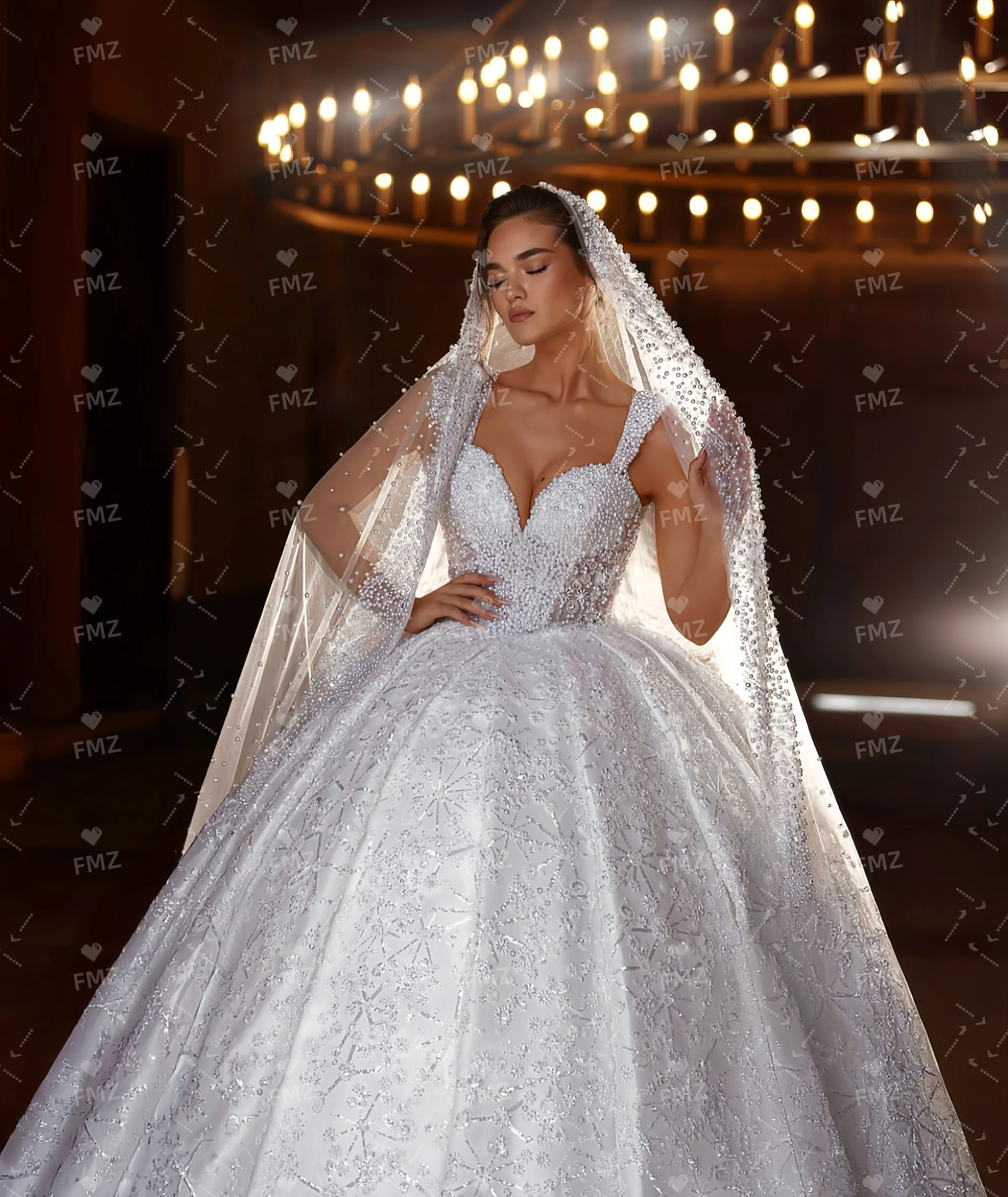 فستان زفاف فاخر مطرز برقبة على شكل حرف v بدون أكمام فستان زفاف فاخر من فيستدوس دي نوفيا أماندا نوفيا أماندا نوفيا رسمي #4