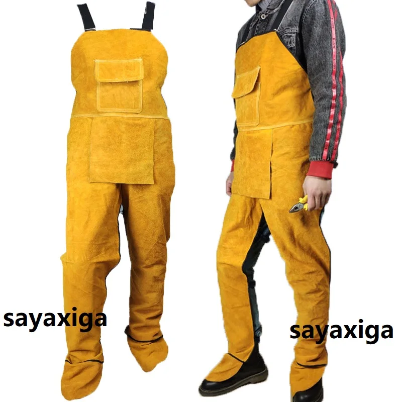 Cowhide Welder Apron Heat Insulation Protective Overalls Wear-Resistant Fire-Proof Safety Heavy Duty Leather Welding Apron Suits