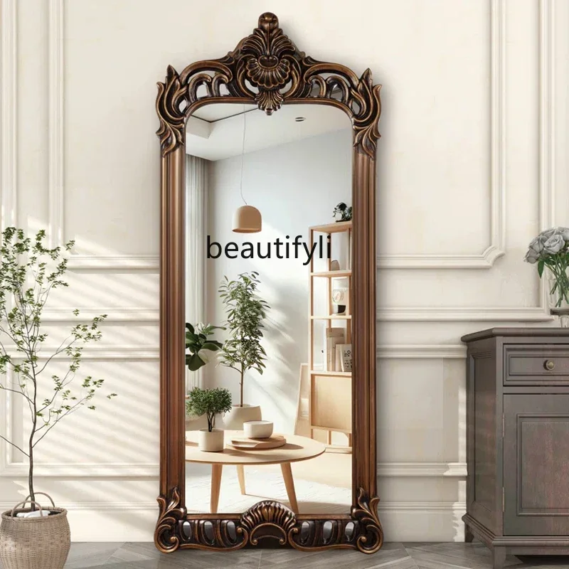 

ss1001 French floor-to-ceiling full-body fitting, walnut-colored decoration, American engraved retro wall hanging, wall hanging