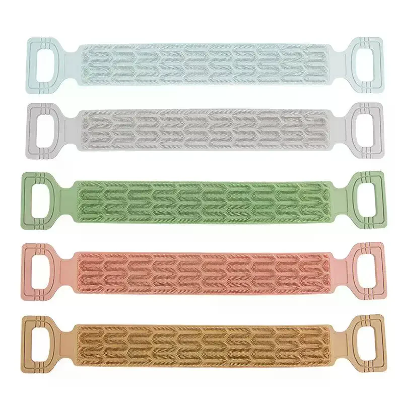 Silicone Back Scrubber Towel With Rope Handles - Exfoliating Bath Tool For Deep Clean, Textured Surface For Easy Reach