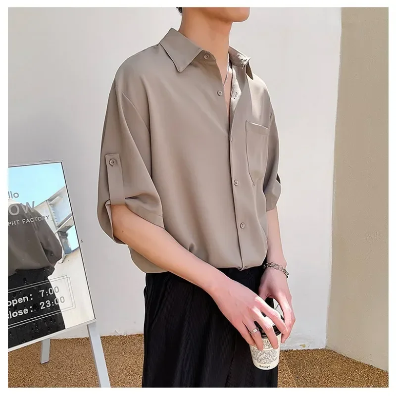 Camicia da abito personalizzata camicia da uomo in seta di ghiaccio con maniche a tre quarti primavera ed estate manica corta