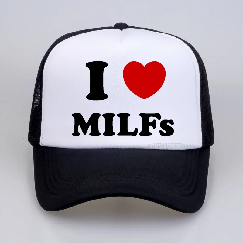 

Funny I Love MILFs Heart Baseball cap Graphic Cotton pop Mesh Breathable Trucker hat Birthday Gifts Summer Style Mens hats