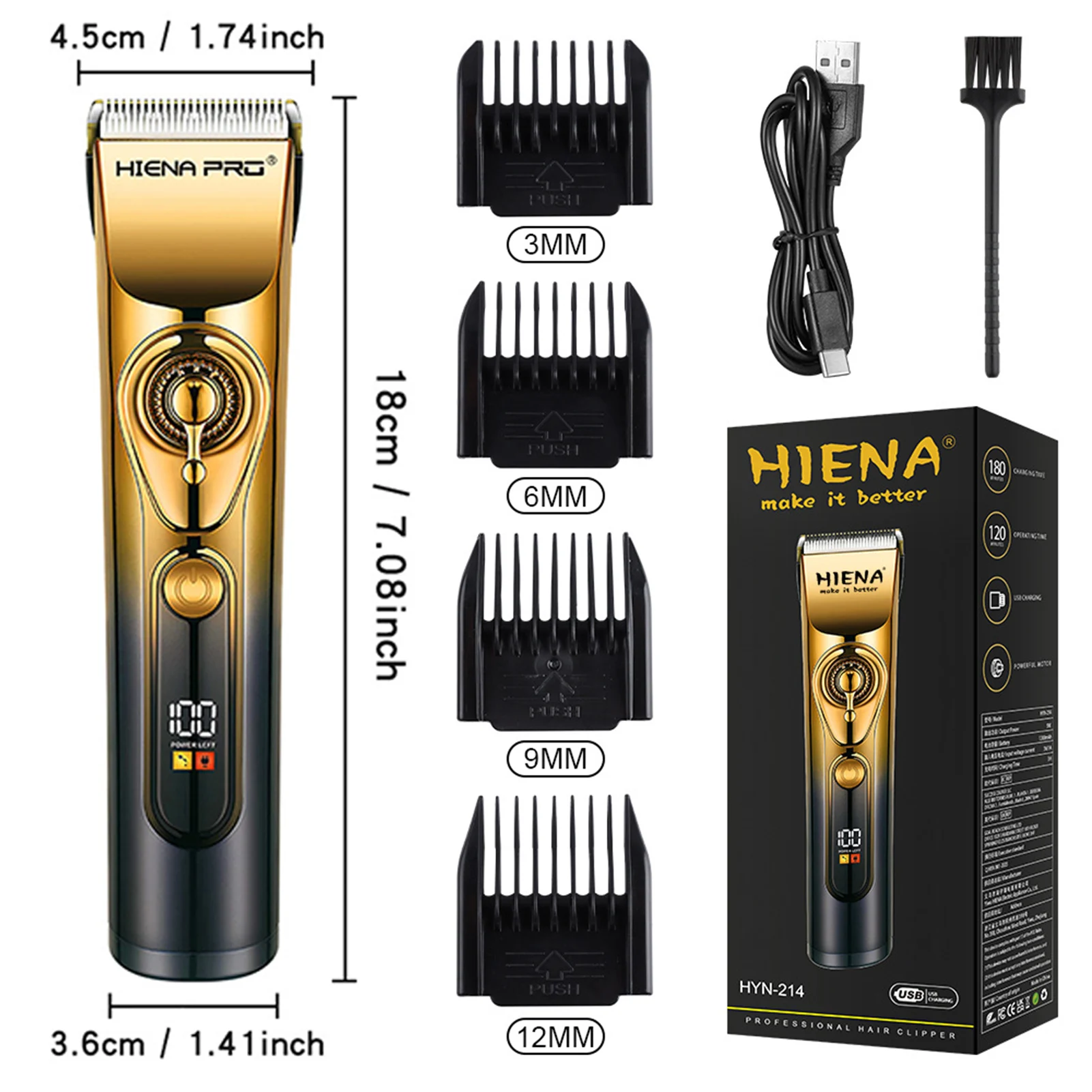 HIENA Intelligent Hair Clipper For Men Led Display High Power Hair Beard Trimmer Professional Barber Hair Cutting Machine Set