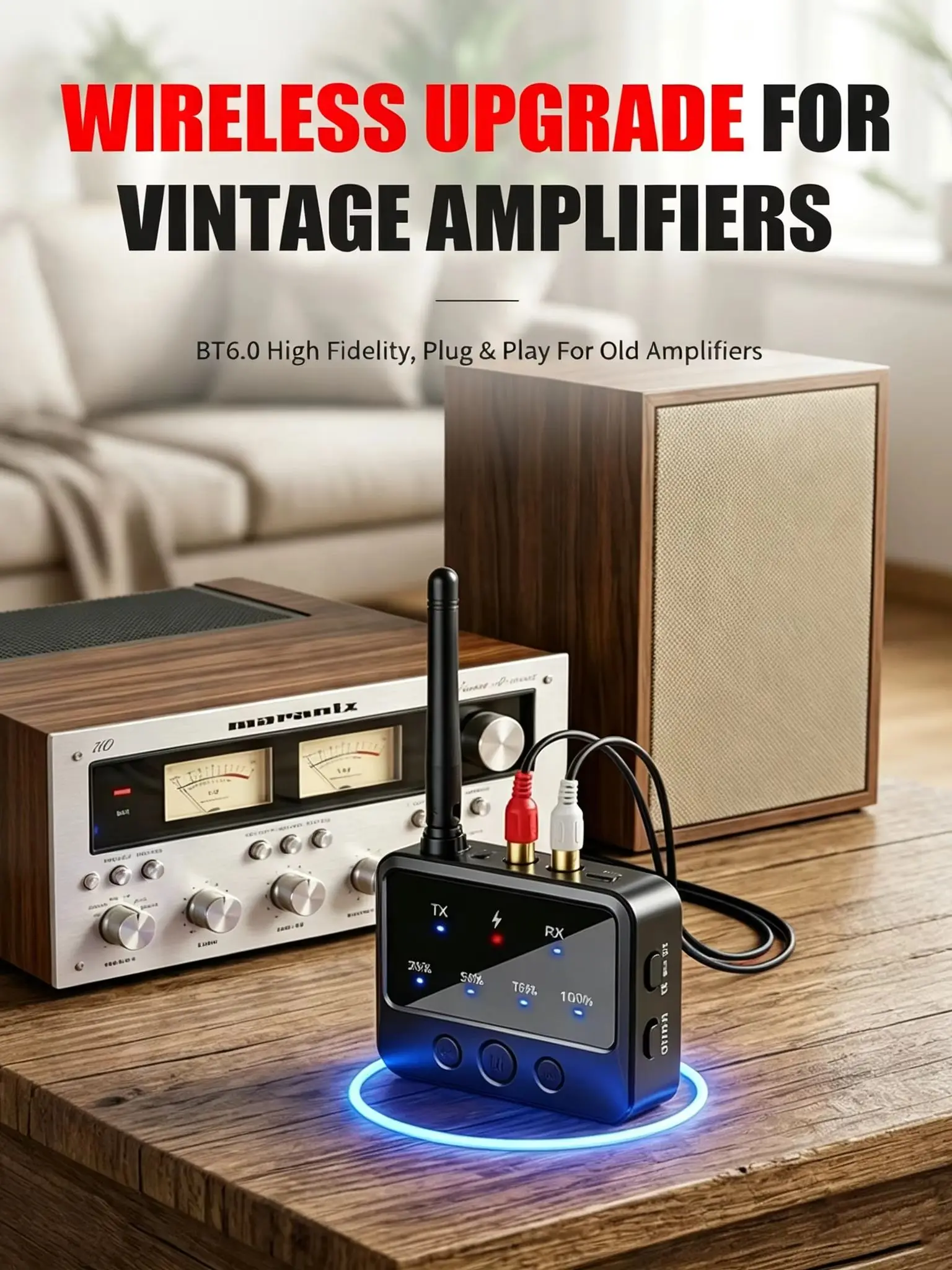 KEBIDUMEI 2 w 1 – bezprzewodowy nadajnik i odbiornik stereo Bluetooth 6.0, adapter muzyczny HIFI, złącza AUX, RCA, USB-C, do telewizora, komputera, głośników i słuchawek. — 2