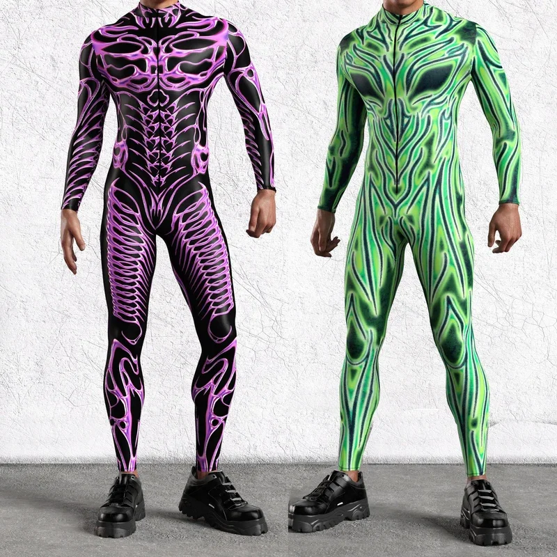 Cyber Punk 3d Vakantiefeest Mannen Kids Bodysuit Steampunk Jumpsuit Halloween Cosplay Kostuum Catsuit Carnaval Party Zentai Rompertjes