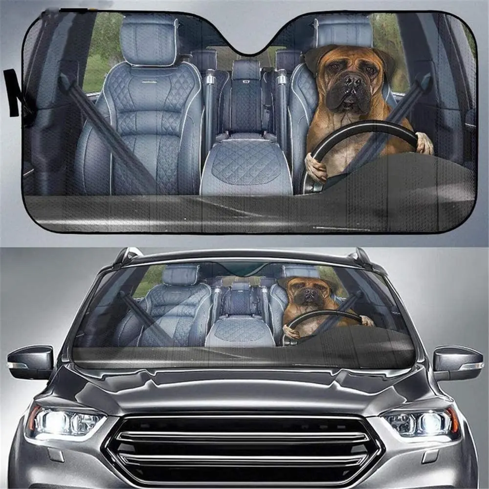 

SEANATIVE Dogs Driving Front Windshield Sun Shade Accordion Folding Auto Sunshade for Car Truck SUV Blocks UV Rays Sun Visor Pro