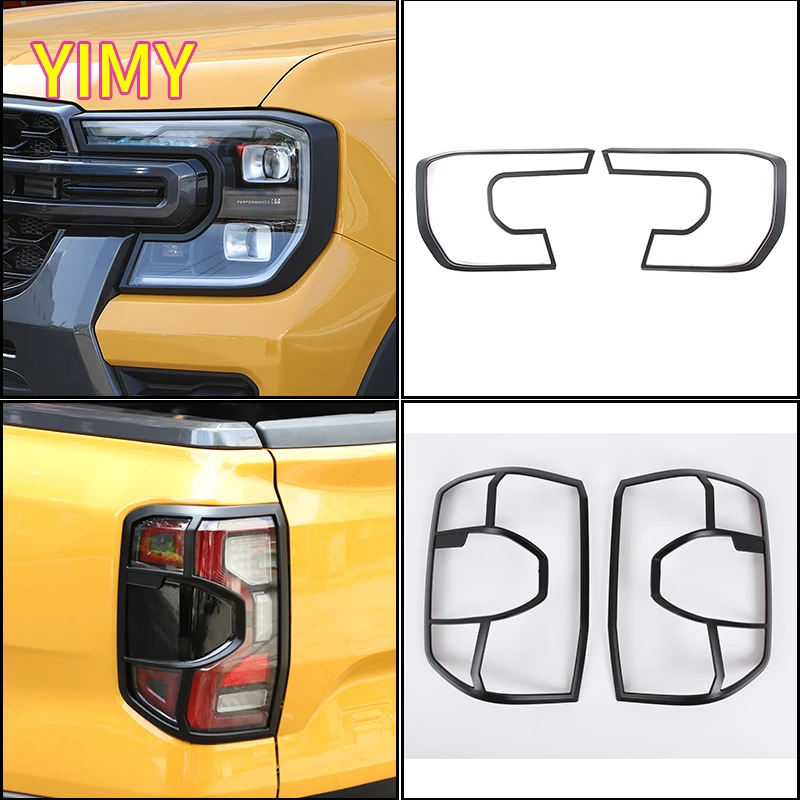 2x ABS plastic Matte balck Headlight Cover Trim Front Head Lamp Strip Headlamp Tail Lights Frame Fit for Ford Ranger T9 2023+