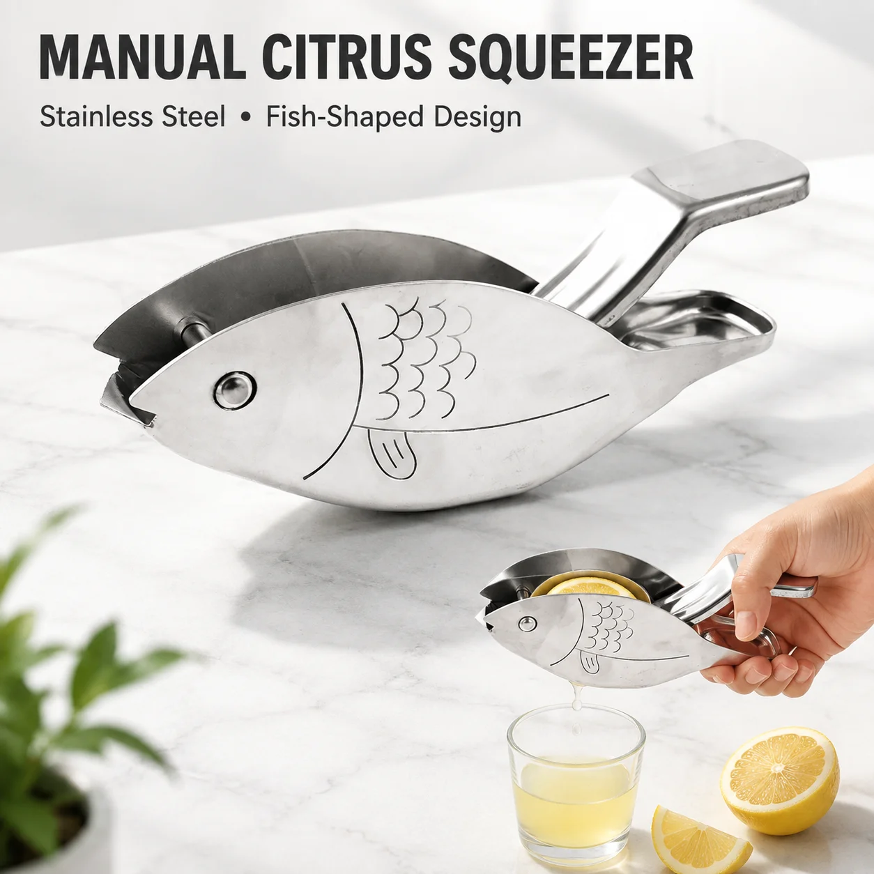1Pc Stainless Steel Lemon Slice Squeezer Fish Shaped Hand Juicer Citrus Lime Orange Fruit Press Manual Juice Crusher