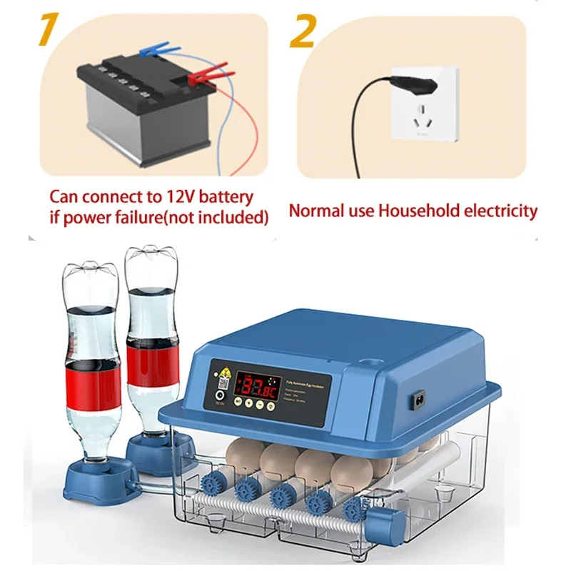 9/15 Eggs Fully Automatic Incub ator Water Ionic Waterbed Replenishment Temperature Control Hatcher Support 12V Battery