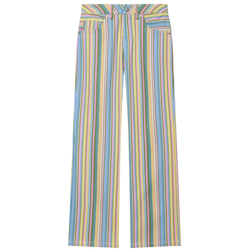 Pantalones Vaqueros Anchos HXAO Rainbow para Mujer, Jeans Rectos 2026, Jeans a Rayas de Tiro Bajo para Mujer, Pantalones de Mezclilla Chic, Pantalones Streetwear