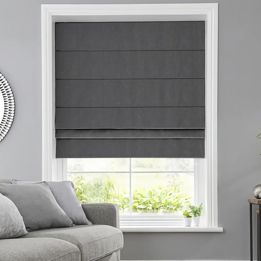 

Easy Control Automatic Roman Blinds Fabric Plaid Smart Motorized Roller Office Living Roman Blinds