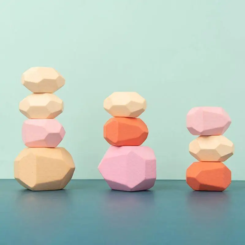 CORB 36 Pcs Children Wooden Colored Stone Stacking Game Building Block Kids for Creative Educational