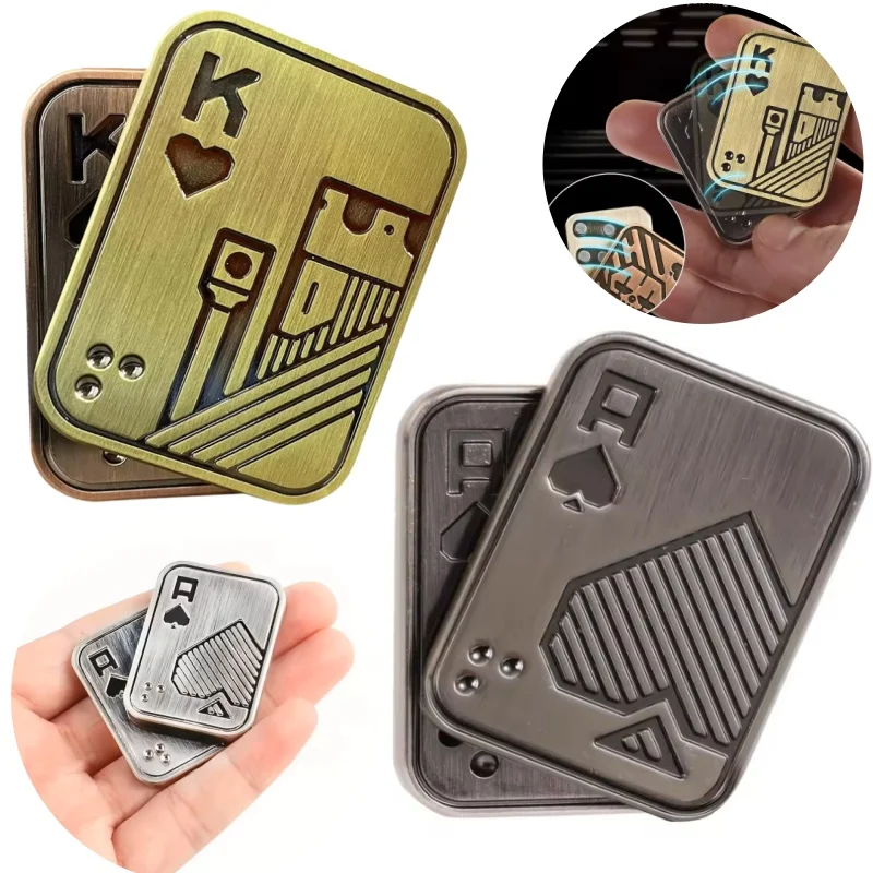 Carte de Poker A et K en métal, jouet gyroscopique du bout des doigts, décompression en métal, carte de Poker à deux couches, jouet de bureau décontracté, rotateur de doigt