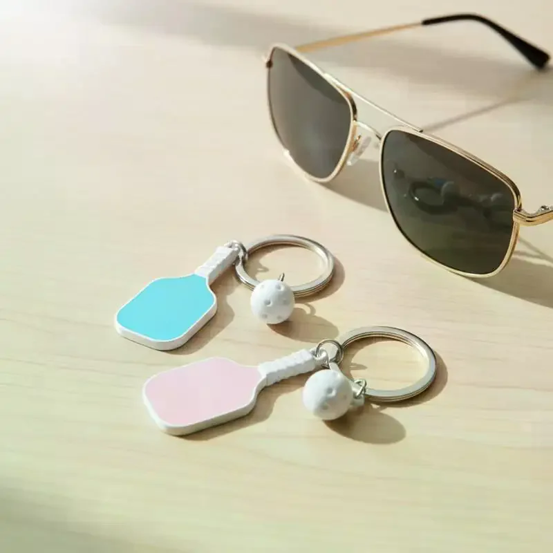 1Pcs Sporty Women's Key Holder Bag Pendant 3D Metal Pickleball Racket Keychain Couple's Best Friend Small Gift