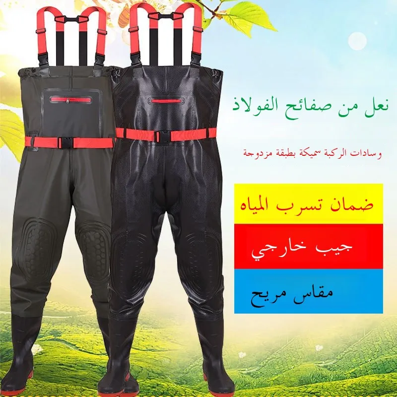 waterproof-overalls-men's-fishing-pants-thick-steel-sole-rain-boots-half-length-protective-clothing-for-outdoor-camping-and-t