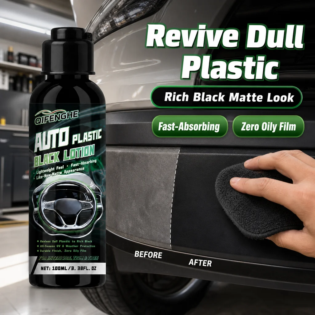 100ml Car Plastic Restorer Black Lotion Dashboard Trim Reviver Rich Matte Finish Fast Absorbing Non Greasy UV Weather Protection