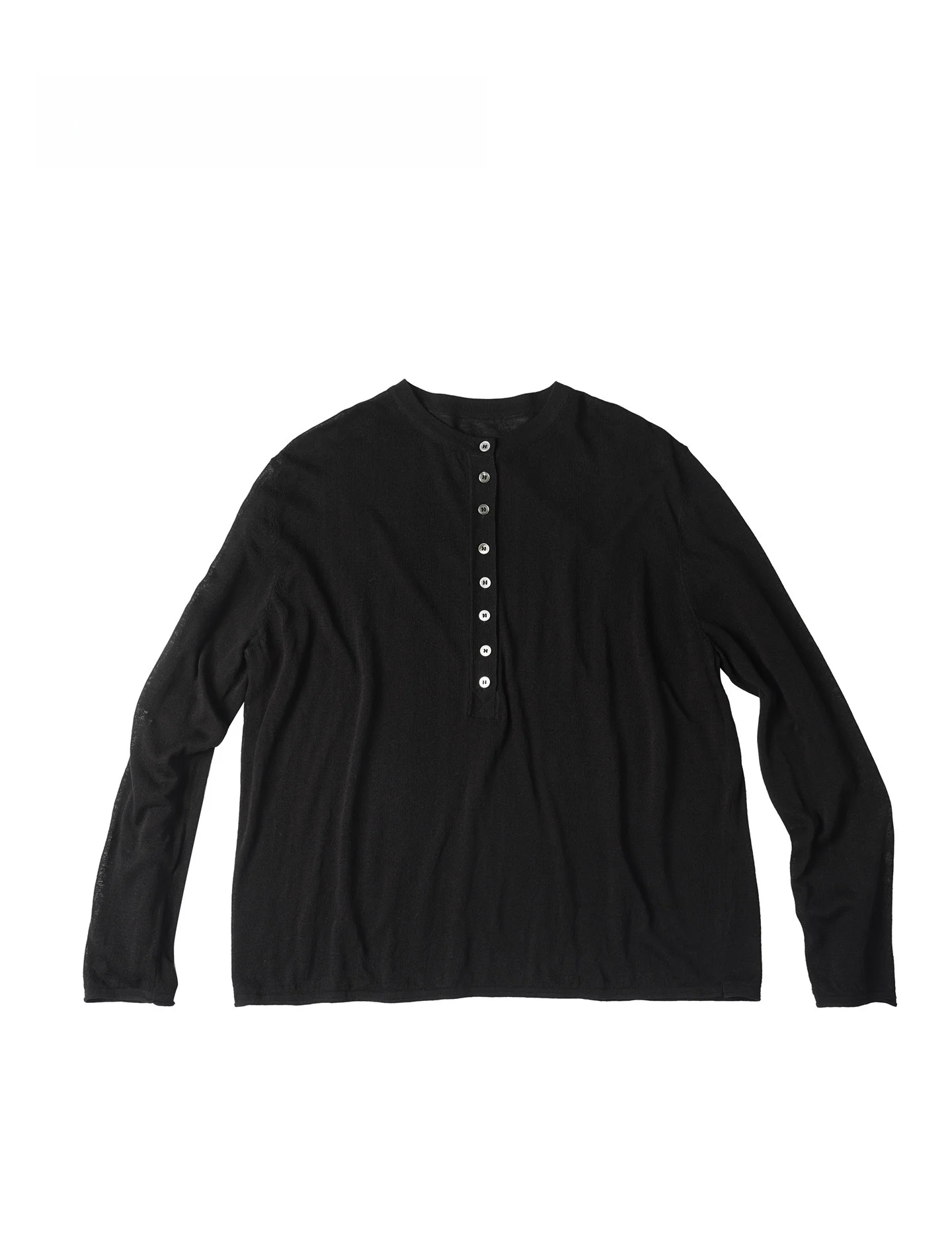 

Простой черный льняной вязаный свитер с круглым вырезом для женщин, базовый слой, весна 2026, бренд Langqing Tong, с длинными рукавами, на пуговицах