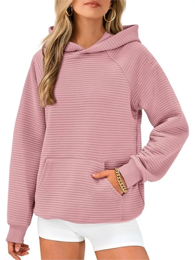 Fashion Pocket Hooded Long Sleeved Casual Hoodie Women\'s New Autumn Winter Simple Loose Sports Pullover Female Tops 2024