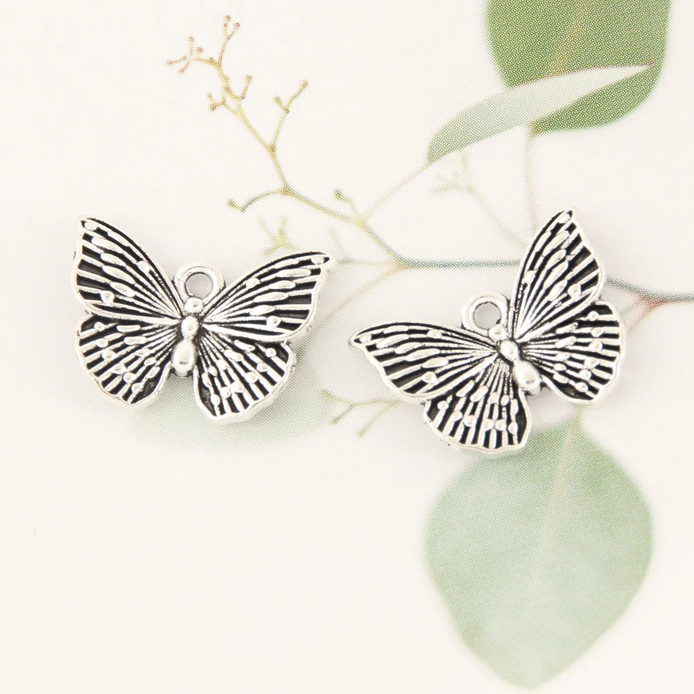 50pcs Silver Color 18x13mm Small Butterfly Charms Flying Animals Garden Pendant For DIY Handmade Metal Jewelry Making Accessorie