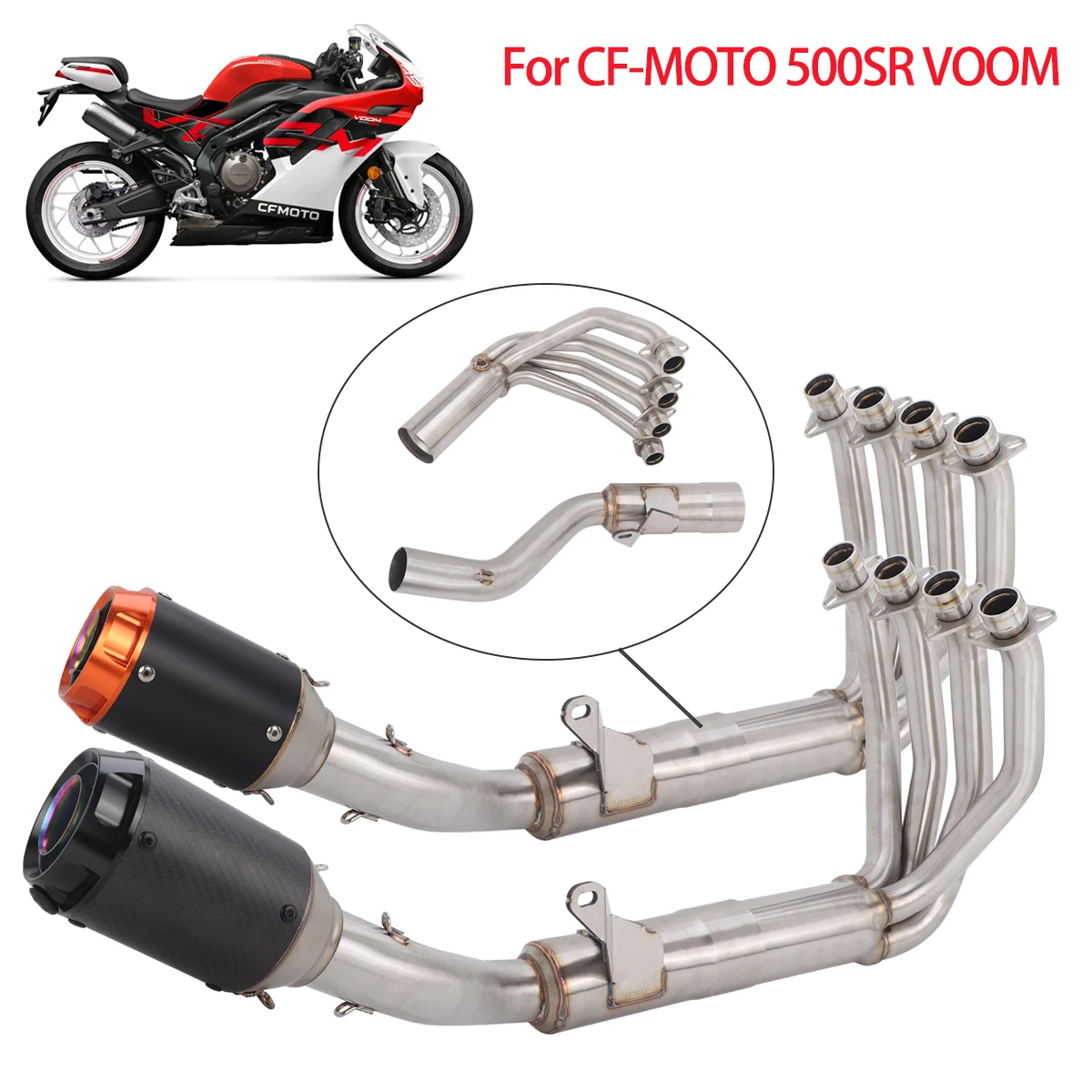 Slip‑on Exhaust Muffler Link Front Pipe For CFMOTO 500SR VOOM 2024‑2026 Racing Modified Motorcycle Escape Muffler Link Pipe