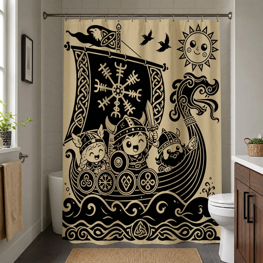 Unique Fantasy Nautical Shower Curtain Waterproof Bath Decor Gothic Steampunk Dragon Ship Illustration Bohemian Bathroom Accesso