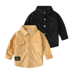 Autumn Infant Baby Boy Coat Cotton Metal Button Sticker Toddler Boys Shirts Loose Casual Solid Corduroy Children Boy Polo Shirts