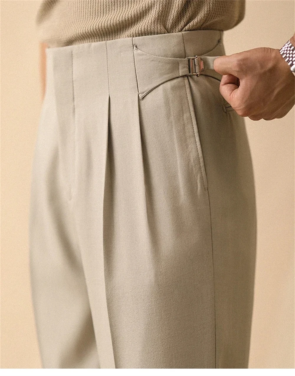 

New Men's Summer Straight Pants Paris Button Non Ironing Loose Fitting Business Naples Casual Pants High Waisted Office Trousers