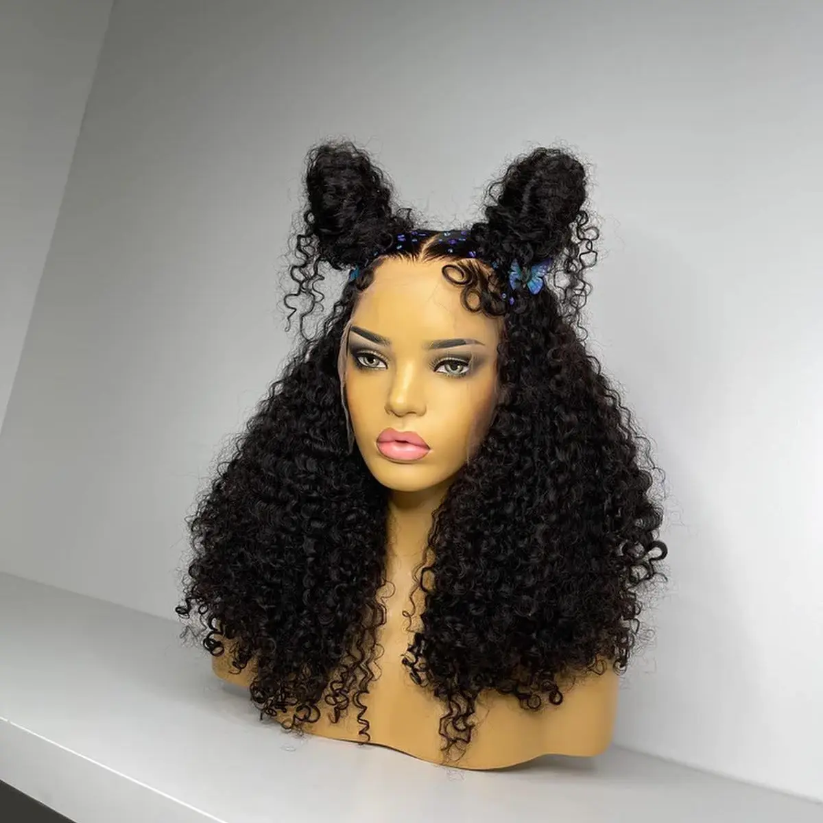 

180Density Afo Kinky Curly High Ponytail Glueless Synthetic Transparent Lace Front Wigs for Women Soft Top Quality Curly Wigs