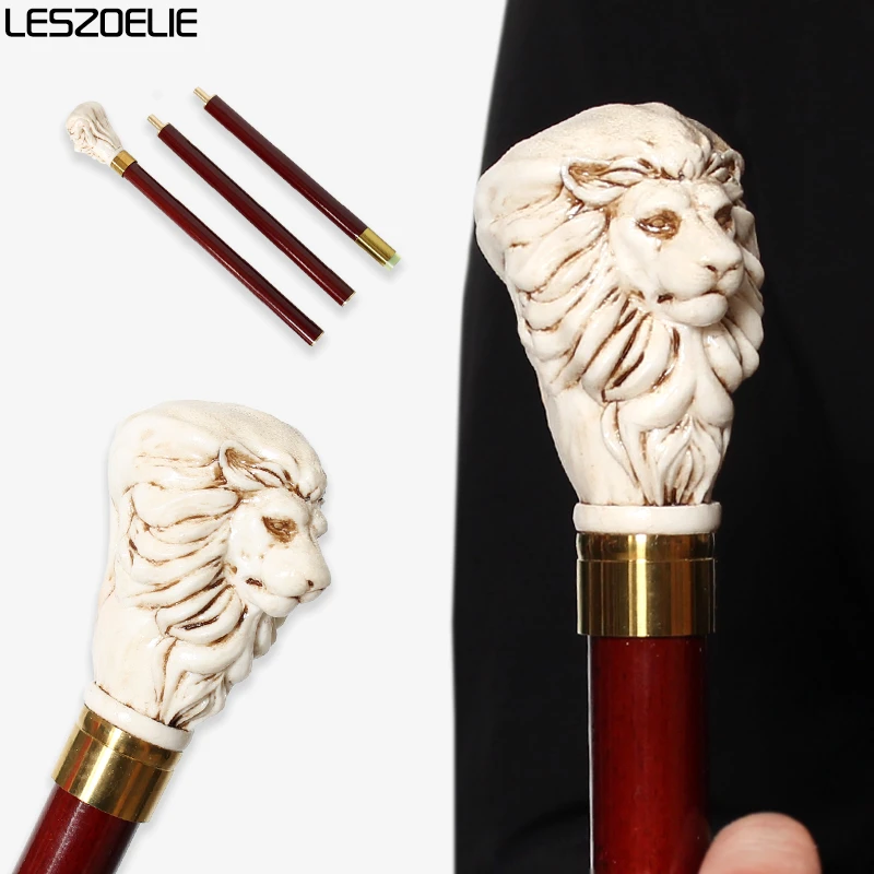 93cm Lion-Head Walking Stick 3-Piece Red German Beech Wooden Canes for Men And Women Fashionable Party Decorative Walking Sticks