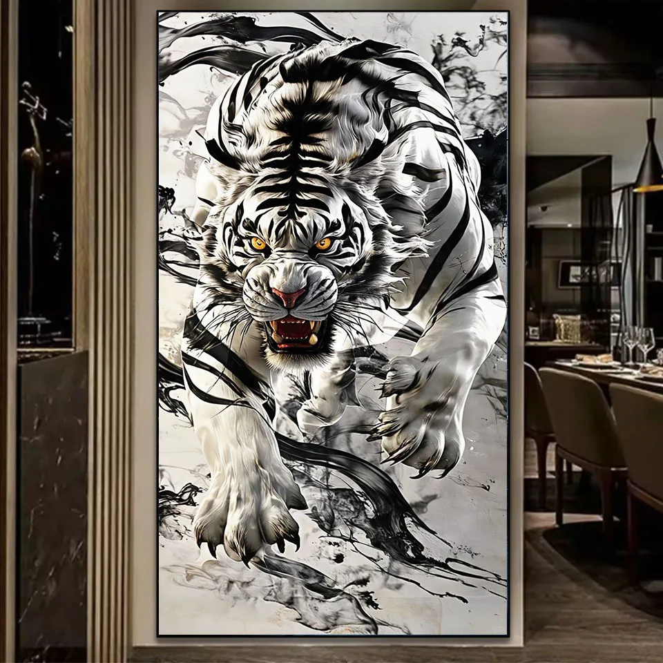 

Animal embroidery 5D DIY diamond art painting Ukiyo-e style white tiger cross stitch mosaic full square rhinestone home décor