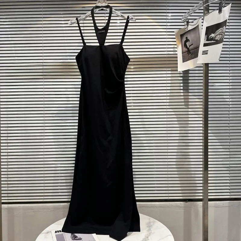 Ele Long Strapl Dr Damen Schlankheitskleid New Autumn Faion Hohe Taille A-Linie Rock Pendeln Sle No-Slee Dr