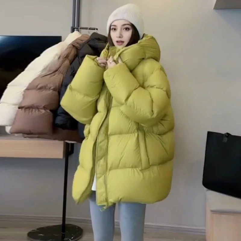 

2025 Winter Fashion Fleece Thickened Thermal Jacket Hooded Fleece Feather Cotton Casual Jacket Fashion High Street Girl Parkas