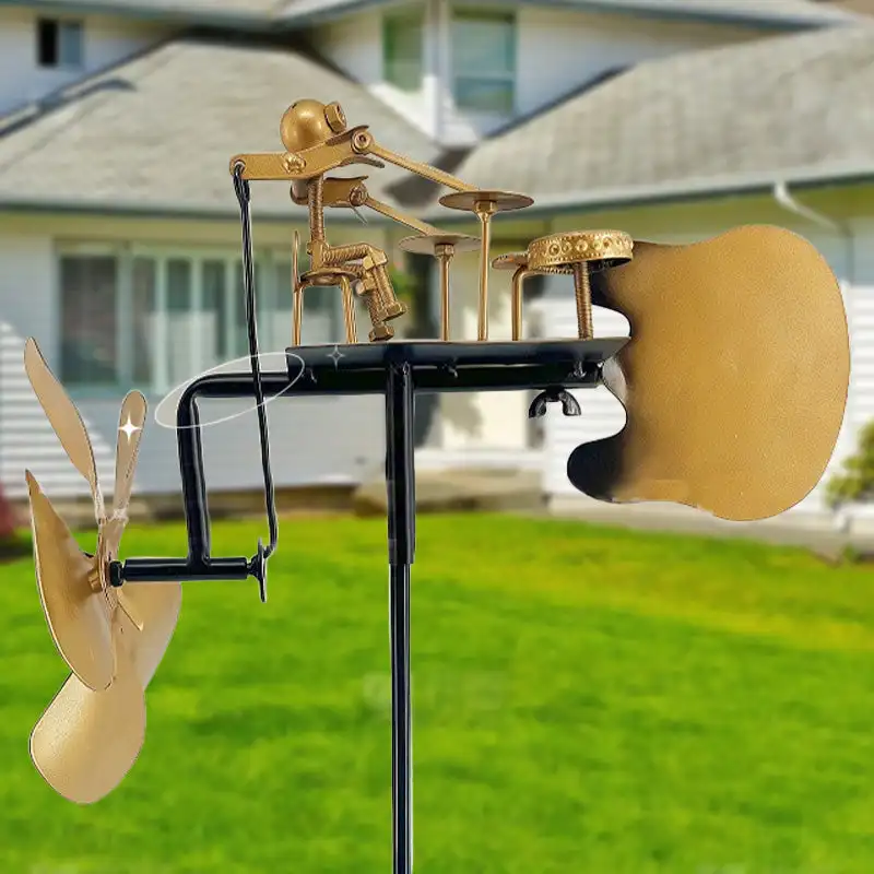 

Metal Drummer Windmill Statue Beat The Drums with The Wind Decorative Wind Power Rock Art Statue for Yard Art Lawn Garden Decor