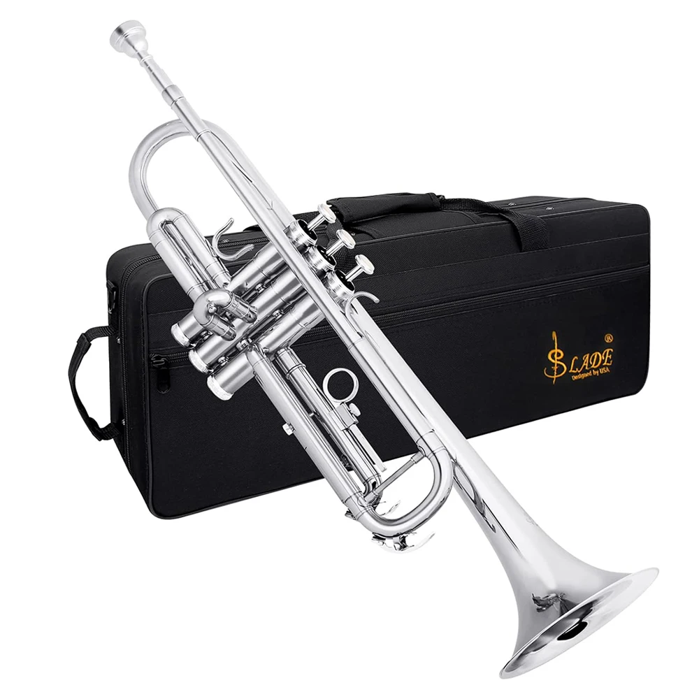 

Silver SLADE Bb Trumpet Brass Instrument Standard Brass Trumpet Set for Students Beginners with Box 7C Blow Mouth Gloves Parts