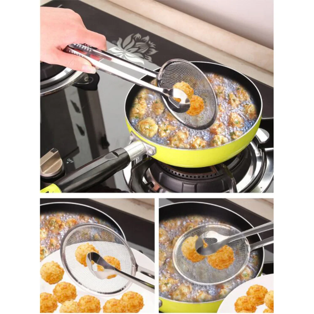 

3 Pcs Oil Clip Filter Spoon Sieve Strainer Clamp Spider Stainless Steel Thick Mesh Food Grade Cooking BBQ