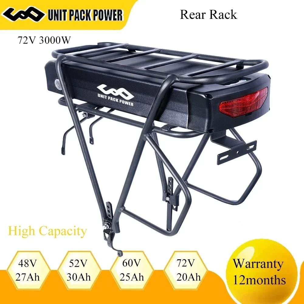 

48V 27AH Rear Rack Ebike Battery 72V 20AH Electric Bycicle Batteria Pack 52V 28.8AH 21700 Waterproof for 3000W 2000W 1000W 750W