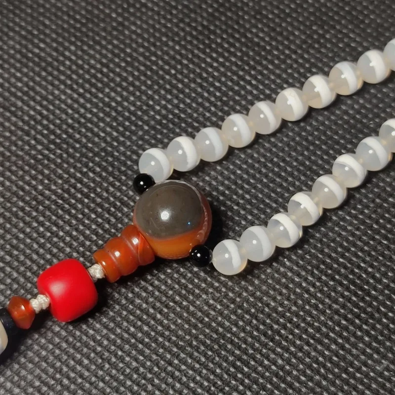 White Chalcedony Agate Three-Way Buddha Tianyan 108 Beads One-Line Medicine Eye 9 Eyes Pendant Necklace