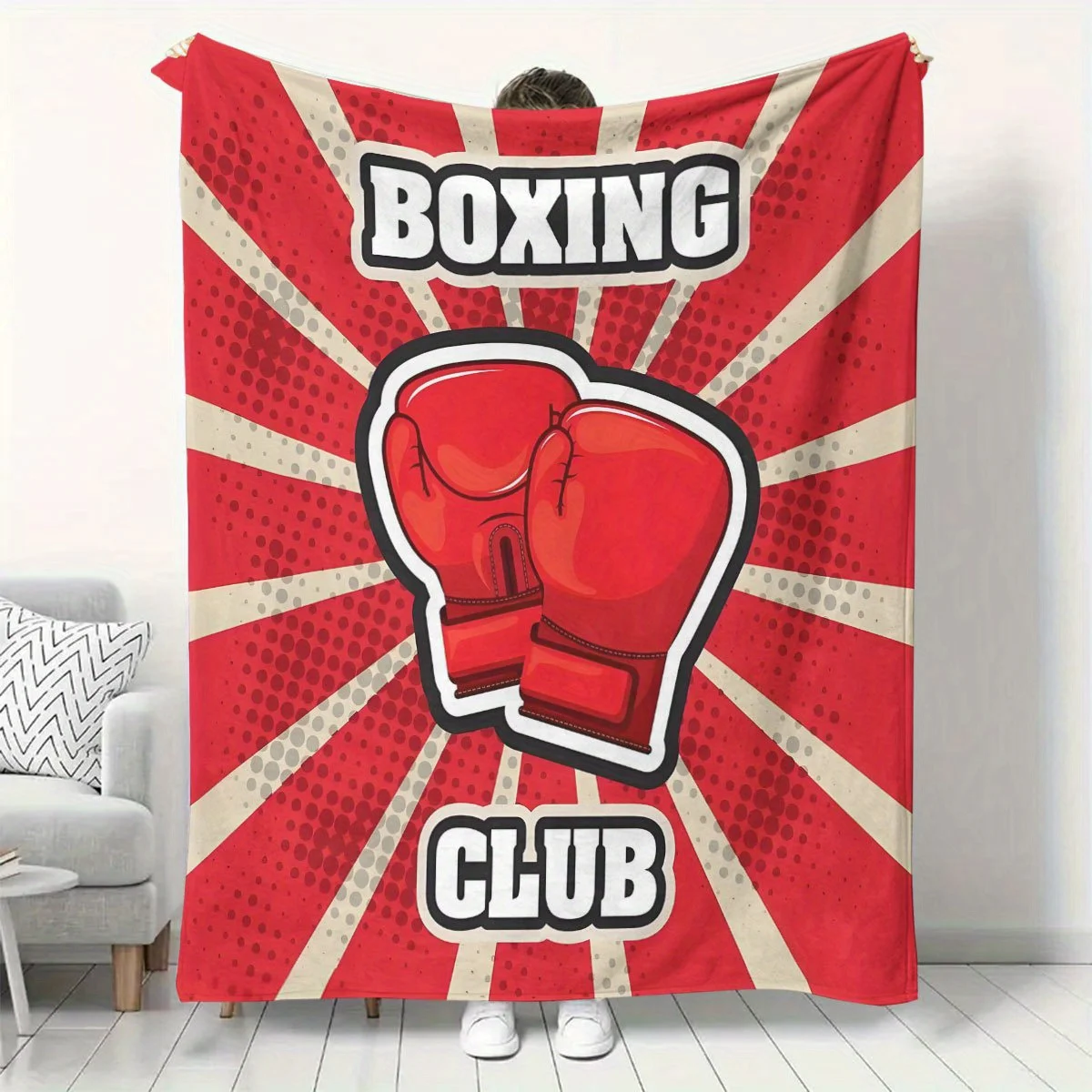 Design pattern of boxing gloves Flannel printed blanket suitable for all seasons suitable for living room office sofa and travel