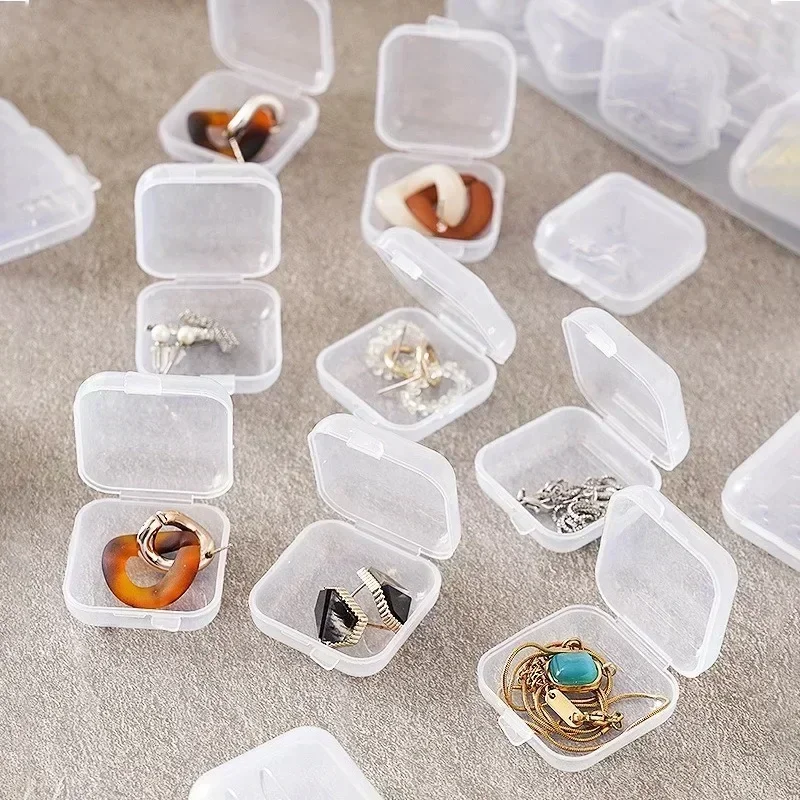 Mini Plastic Jewelry Box Square Transparent Flip Portable Pill Container Jewelry Boxes and Packaging Earrings Small Display Case