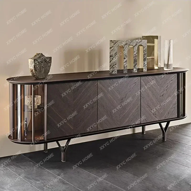 Light luxury dining side cabinet fish bone pattern decorative cabinet arc acrylic