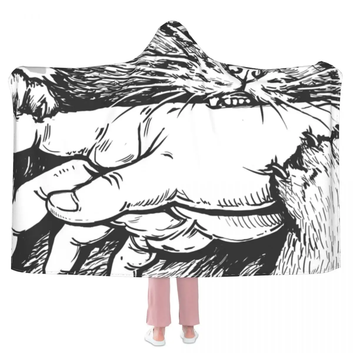 

Cat Bite Hand Crazy Cat Blanket black white Cheap Fluffy Hoodie Bedspread Fleece Picnic Soft Blanket