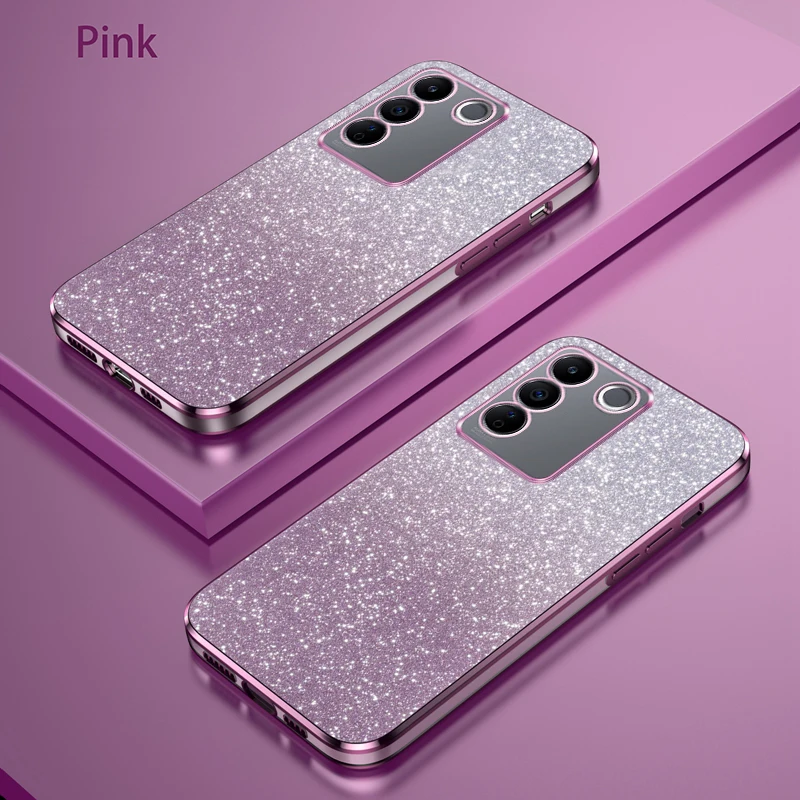 For Vivo v27 Pro Case Vivo V27 Phone Case Vivo V27e V27 pro Cover Luxury Gradient Glitter Plating Silicone Back Cover Funda