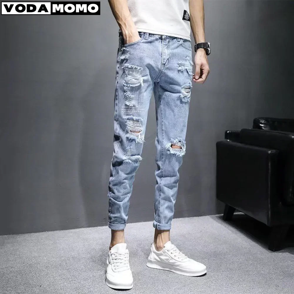

2025 Autumn New Fashion Retro Hole Jeans Men Pants Cotton Denim Trouser Male High Quality Jeans Dropshipping cargo pants