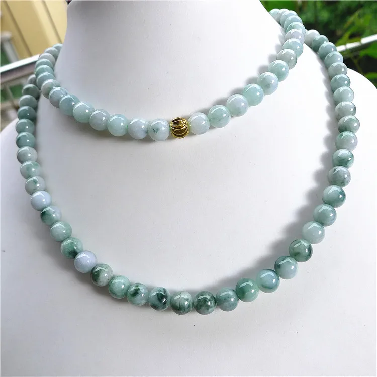 Genuine Myanmar Grade A Jadeite Ice Floating Jade Necklace Women Fine Jewelry Certified Burma Jade Round Beads Beaded Necklaces