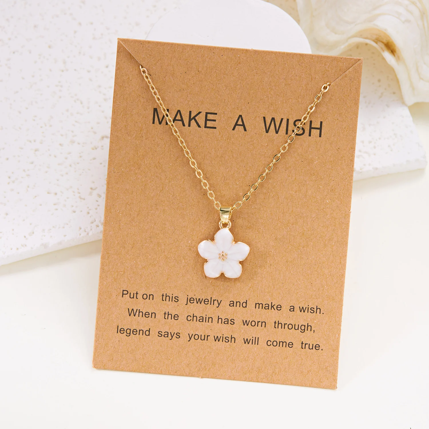 Fashion Enamel Flower Pendant Necklace for Women Romantic Colorful Cherry Blossom Necklace Make A Wish Cardboard Jewelry Gifts